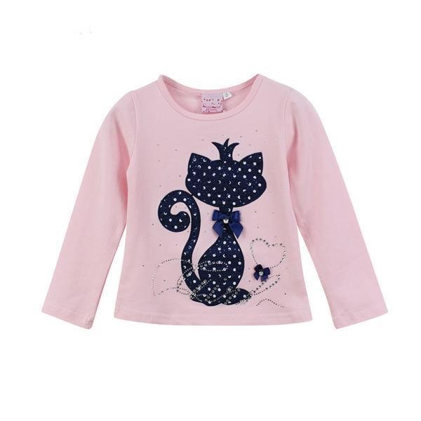 Kid Girls Print Rhinestone Cat Bow Shirt