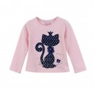 Kid Girls Print Rhinestone Cat Bow Shirt