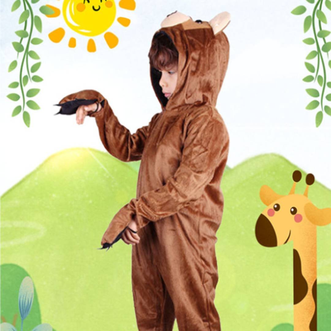Kids Brown Monkey Costume Animal Jumpsuit with Hood