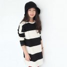 Long Sleeve Striped Black White Teenage Girls Dress