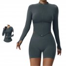 Seamless Zip-Up Long Sleeve Crop Top & Shorts Set