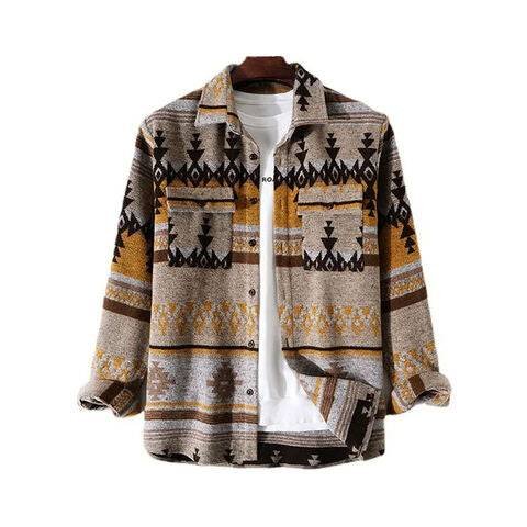 Men&acirc;��s Tribal Geometric Blend Wool Warm Shirt
