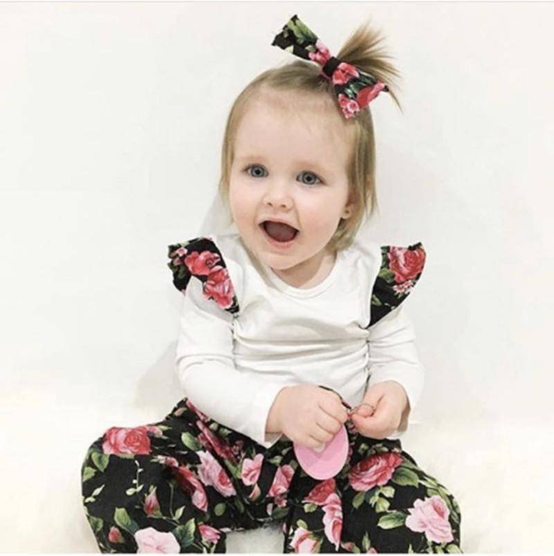 Newborn Girls Long Sleeve T Shirt Flower Pants Headband