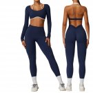 2-Piece Contrast Long Sleeve Workout Set with Halter Bra