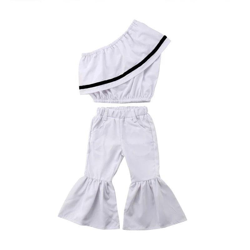 Stylish Girls One Shoulder Bell Bottom Pants Clothes