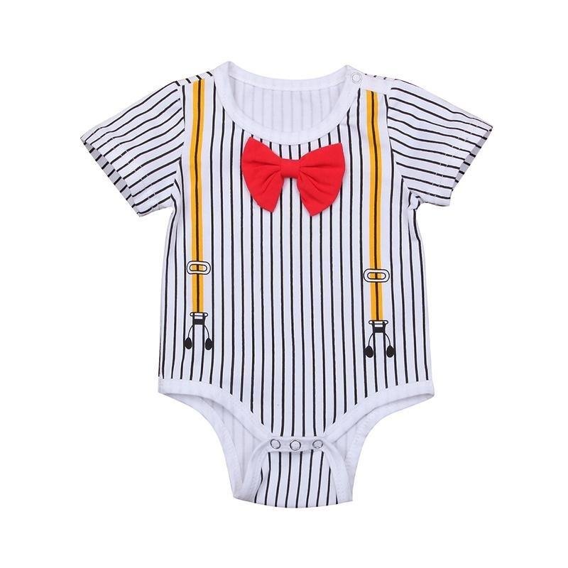 Summer Baby Boy Striped Bowtie Romper