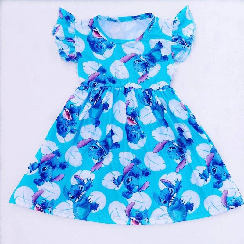 Summer Baby Girl Blue Stitch Milk Silk Dress