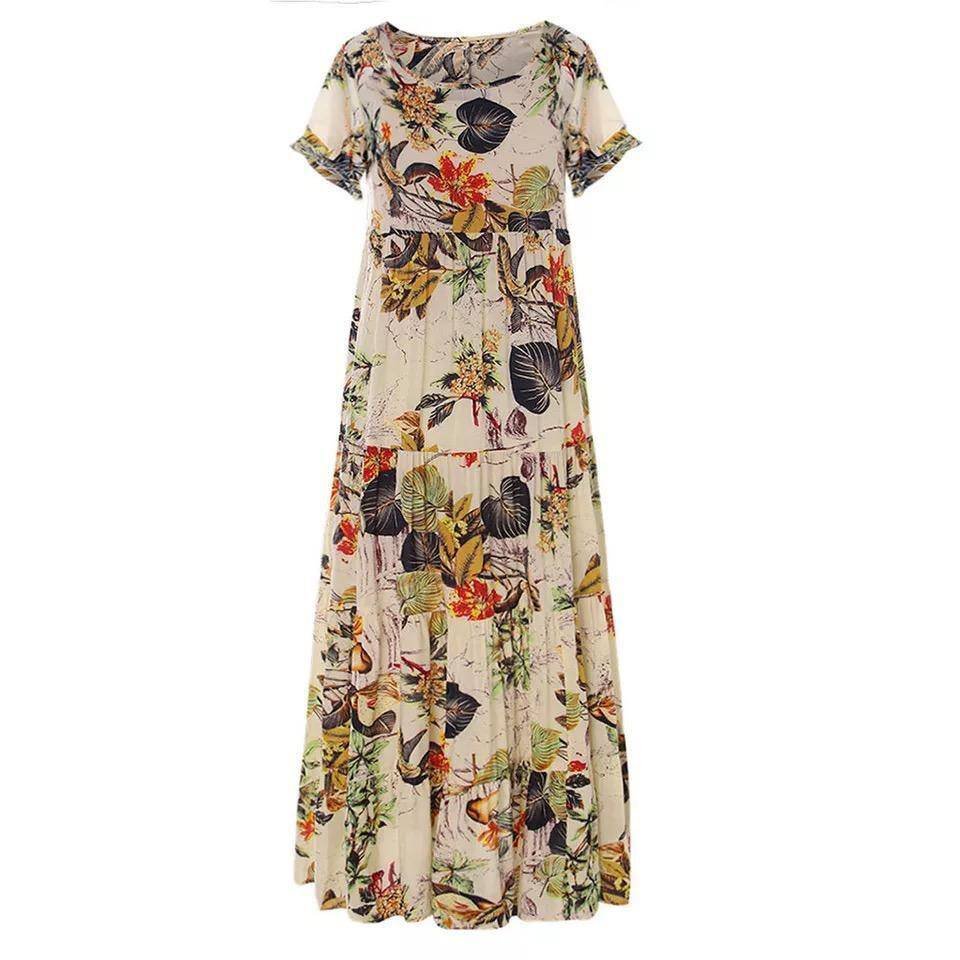 Boho Floral Maxi Dress for Women Vintage Summer Sundress