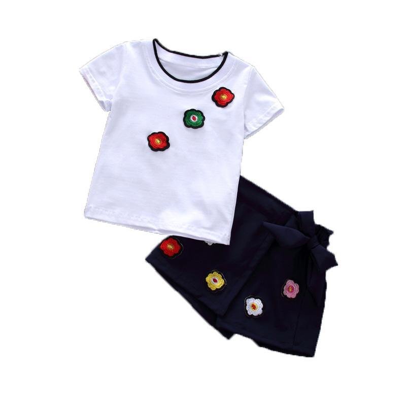 Summer Girls Flower Tops Shorts Tracksuit Clothes
