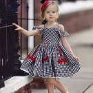 Summer Girls Plaid Bow Lace Sling Sleeve Party Dress