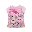 Summer Kid Girls Cartoon Cutie Cats Short Sleeve Tops Tees