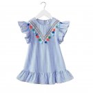 Summer Striped Blue Knee Cotton Girls Dress