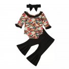 Toddler Baby Girl Camouflage Bell Bottom Headband Outfit
