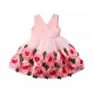 Toddler Baby Girls Flower V Neck Tulle Bow Dress