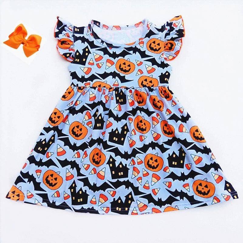 Toddler Girls Halloween Blue Orange Pumpkin Dress Costume