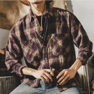 Men's Vintage Plaid Flannel Shirt Western Style Long Sleeve Top