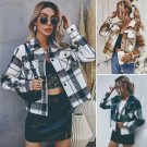 Women Plaid Pocket Jacket Lapel Collar Shirt