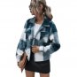 Women Plaid Pocket Jacket Lapel Collar Shirt