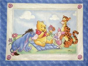 Baby crib quilt fabric panel Winnie the Pooh Tigger Eeyore Piglet