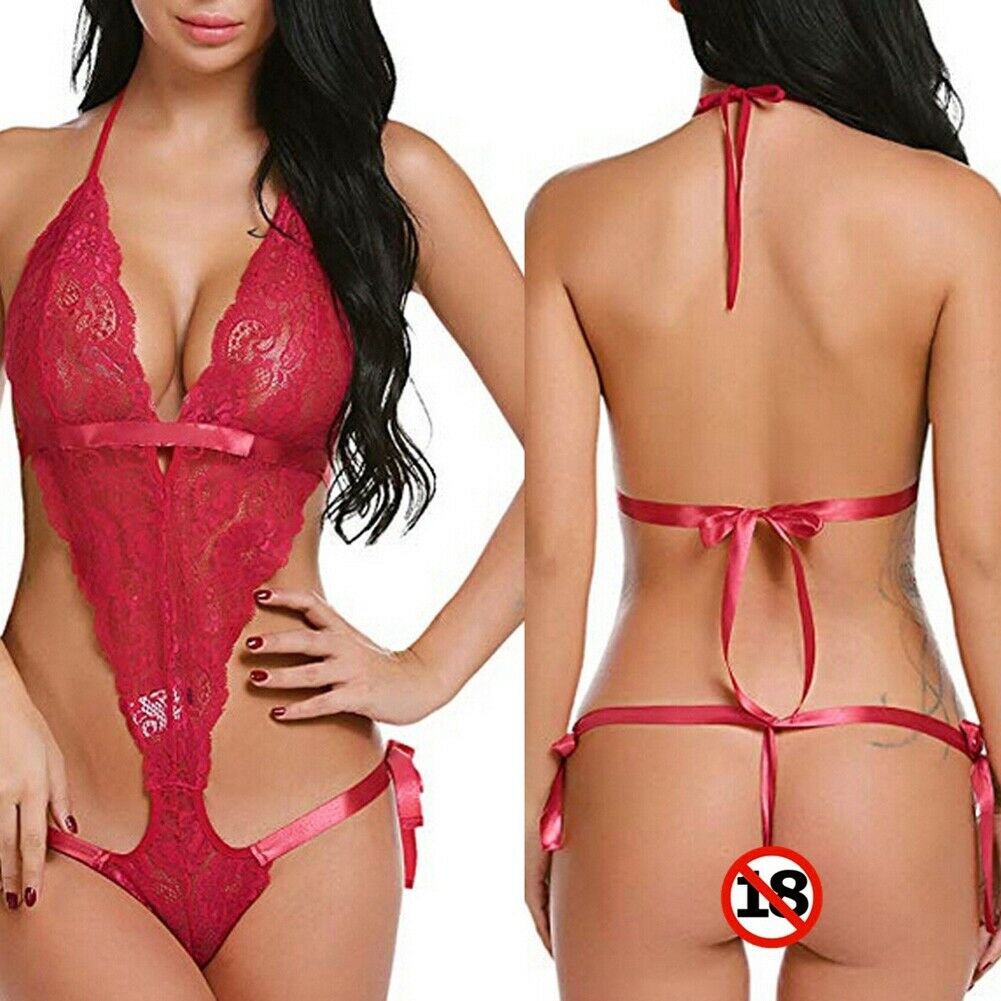 Size (3XL) , Red Sexy Lace Body Teddy Babydoll  Nightwear Dress, See Through Transparent Lingerie.