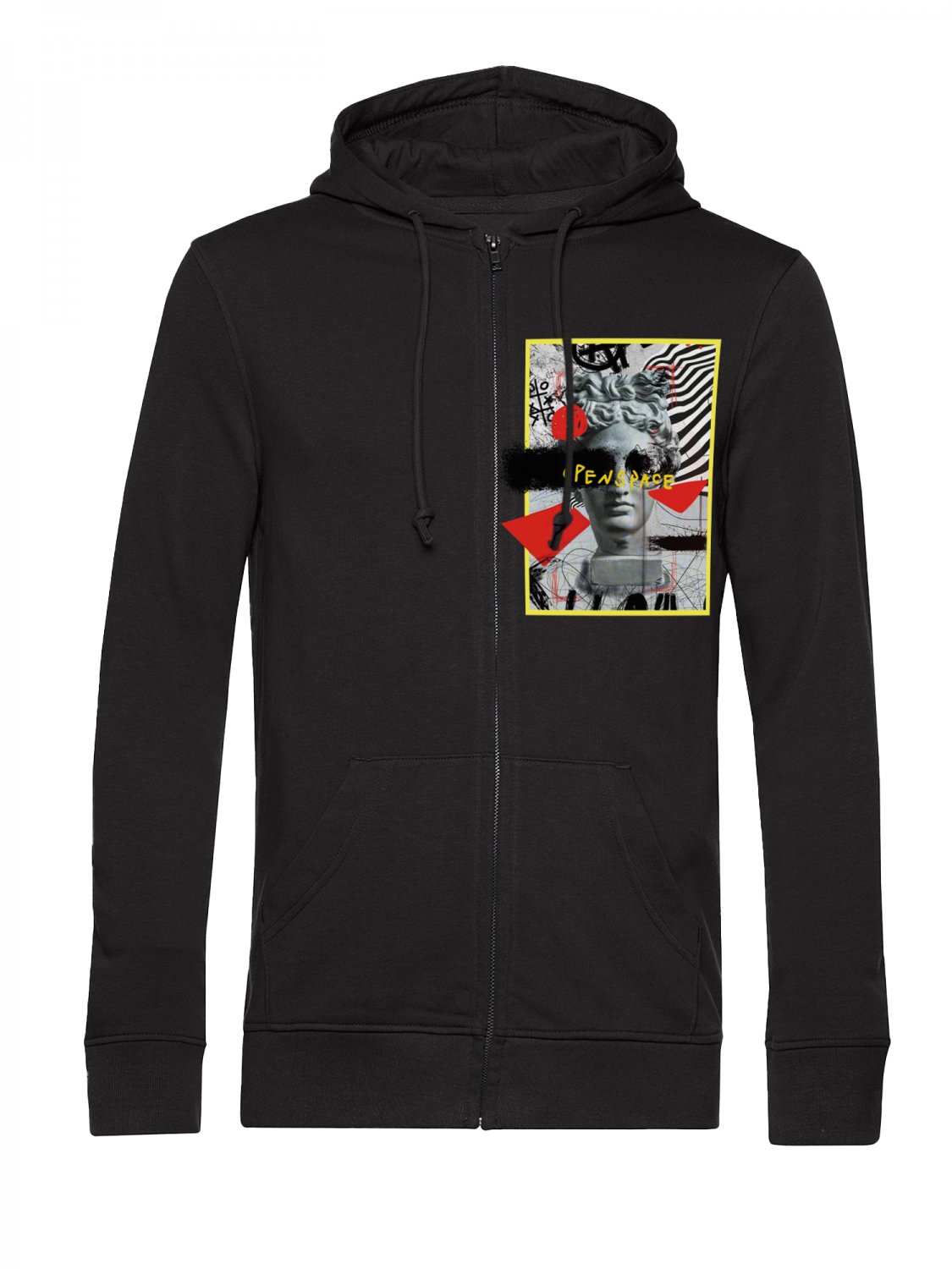 OPENSPACE  SIZE S, art & fashion zipped hooded Sweatshirt for man, black, biodegradable package