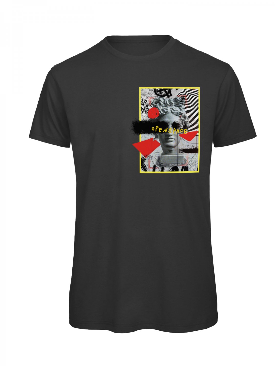 OPENSPACE SIZE M 100% organic cotton, vegan, biodegradable packaging, art t-shirt for man, black
