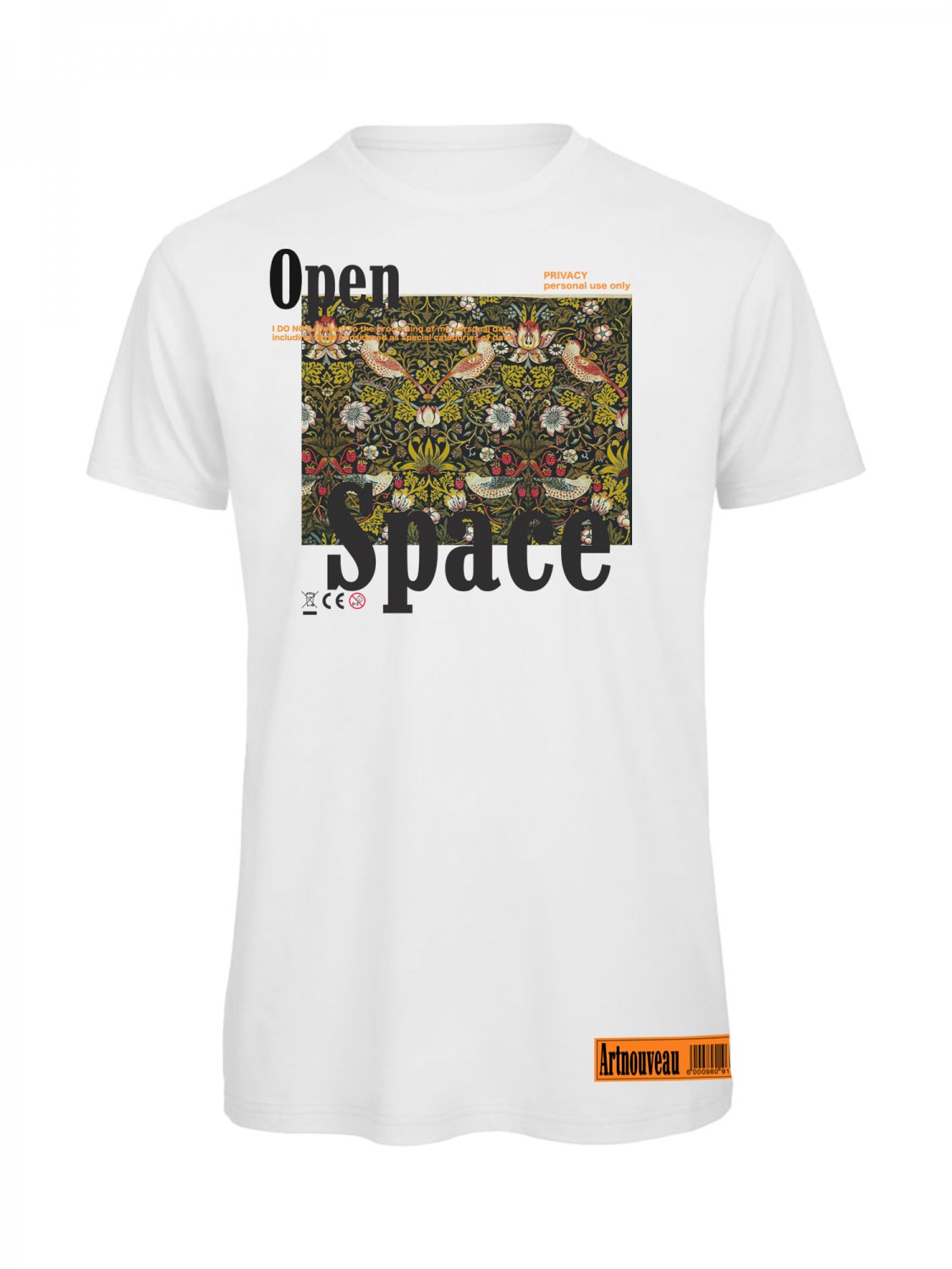 OPENSPACE SIZE L 100% organic cotton, vegan, biodegradable packaging, art t-shirt for woman, white
