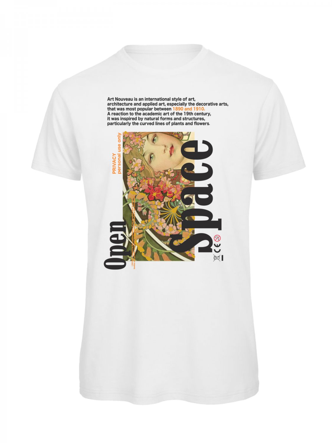 OPENSPACE SIZE XL 100% organic cotton, vegan, biodegradable packaging, art t-shirt for woman, white