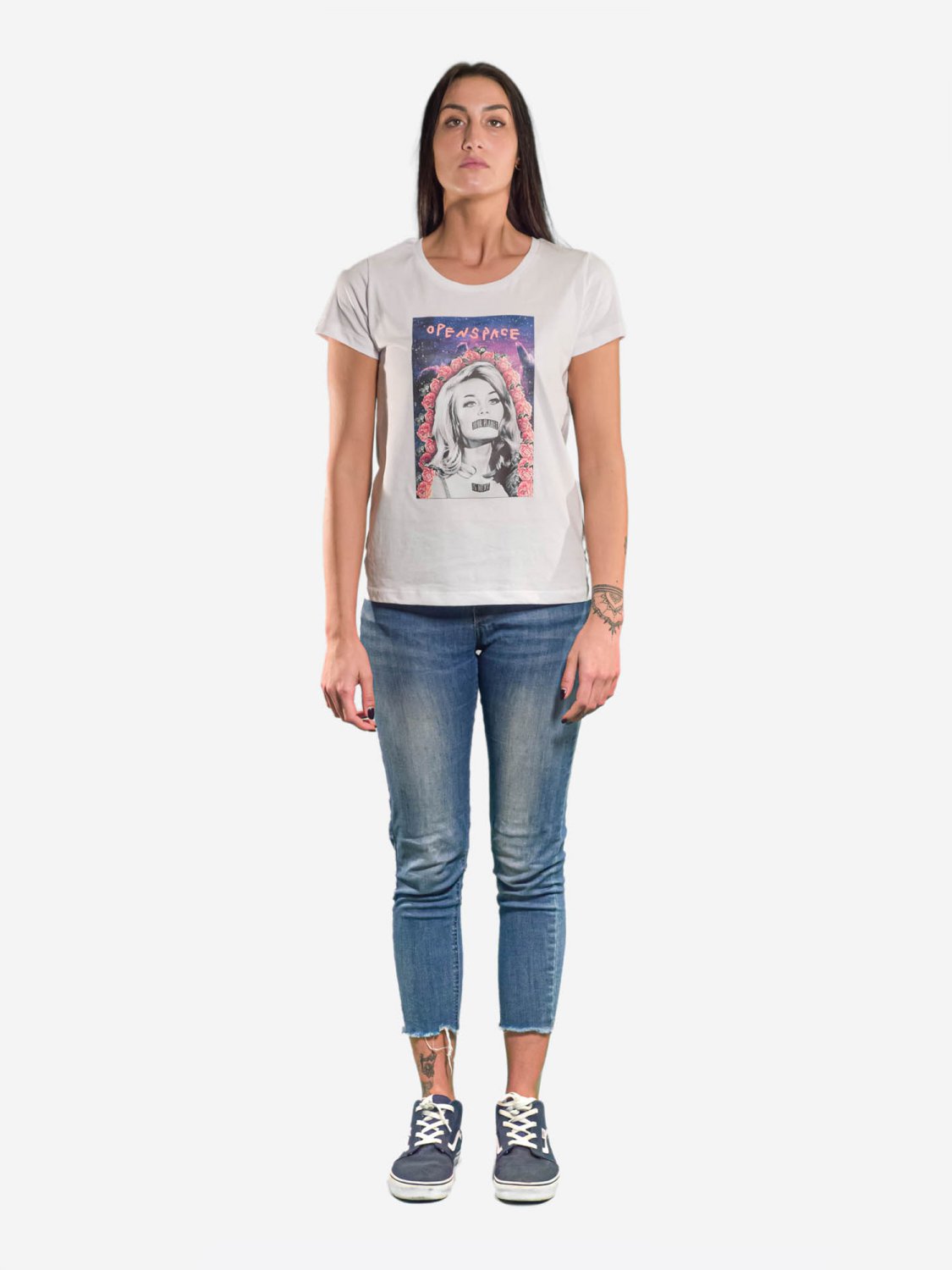 OPENSPACE SIZE M 100% organic cotton, vegan, biodegradable packaging, art t-shirt for woman, white