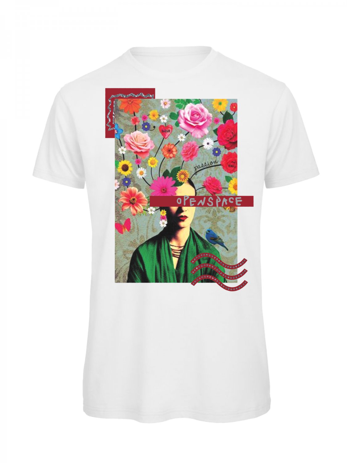 OPENSPACE SIZE L 100% organic cotton, biodegradable package, art STRASS t-shirt for woman, white