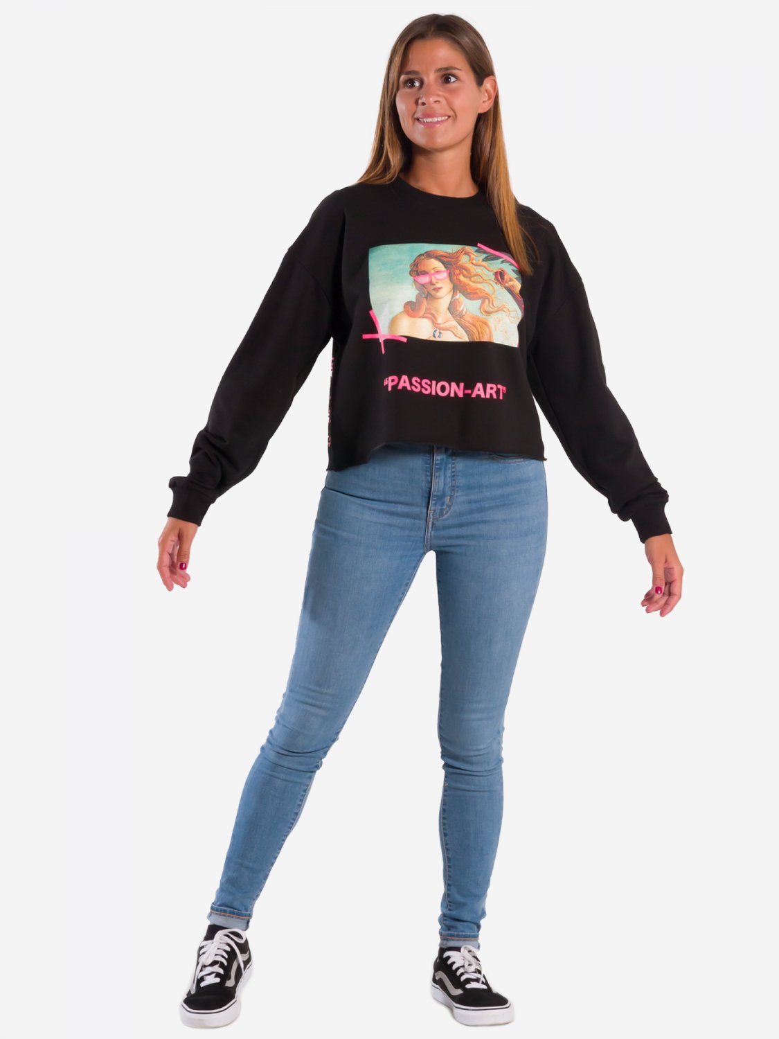 OPENSPACE  SIZE L, art & fashion Crewneck Sweatshirt for woman, black, biodegradable package