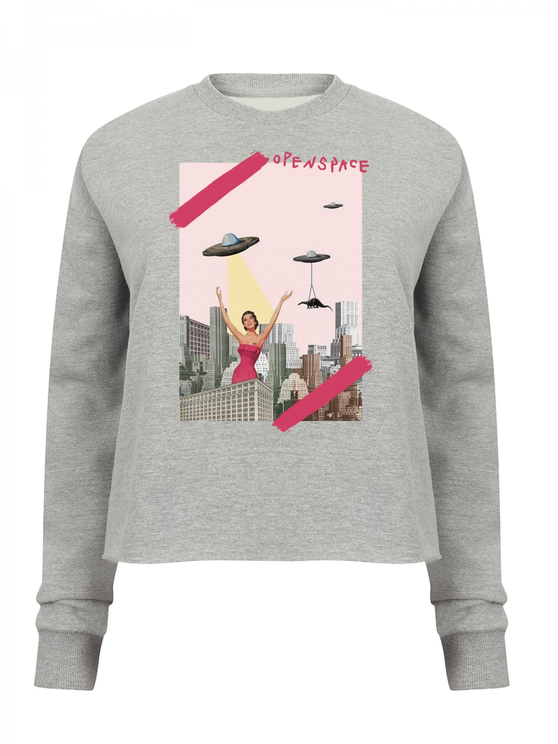 OPENSPACE  SIZE XL, art & fashion Crewneck Sweatshirt for woman, gray, biodegradable package