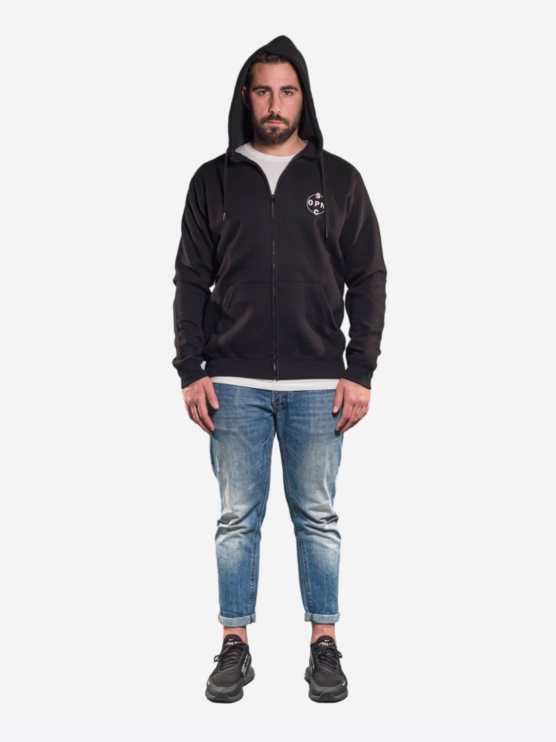 OPENSPACE  SIZE  XXL, art & fashion zipped hooded Sweatshirt for man, black, biodegradable package