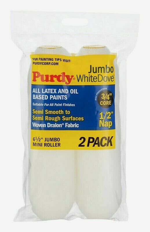 Purdy Jumbo WHITE DOVE Paint ROLLER COVER 2 Pack Woven Dralon Fabric 6.