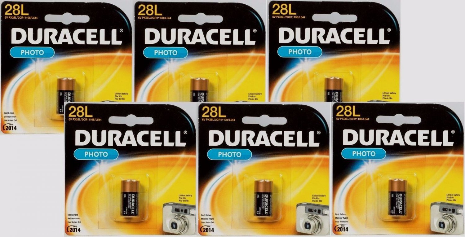 6 "DURACELL" 6 volt Lithium Photo Camera Battery 28L, 2CR11108, L544, PX28L