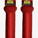 2 pk ~ SecureLine 50' RED Braided Nylon PARACORD Military Grade Rope Cord 110 lb