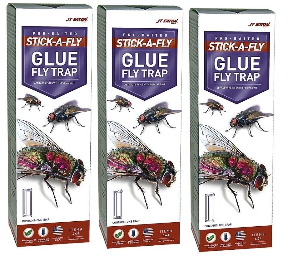3Jt Eaton PreBaited StickAFly Glue Fly Trap Attracts Flies With