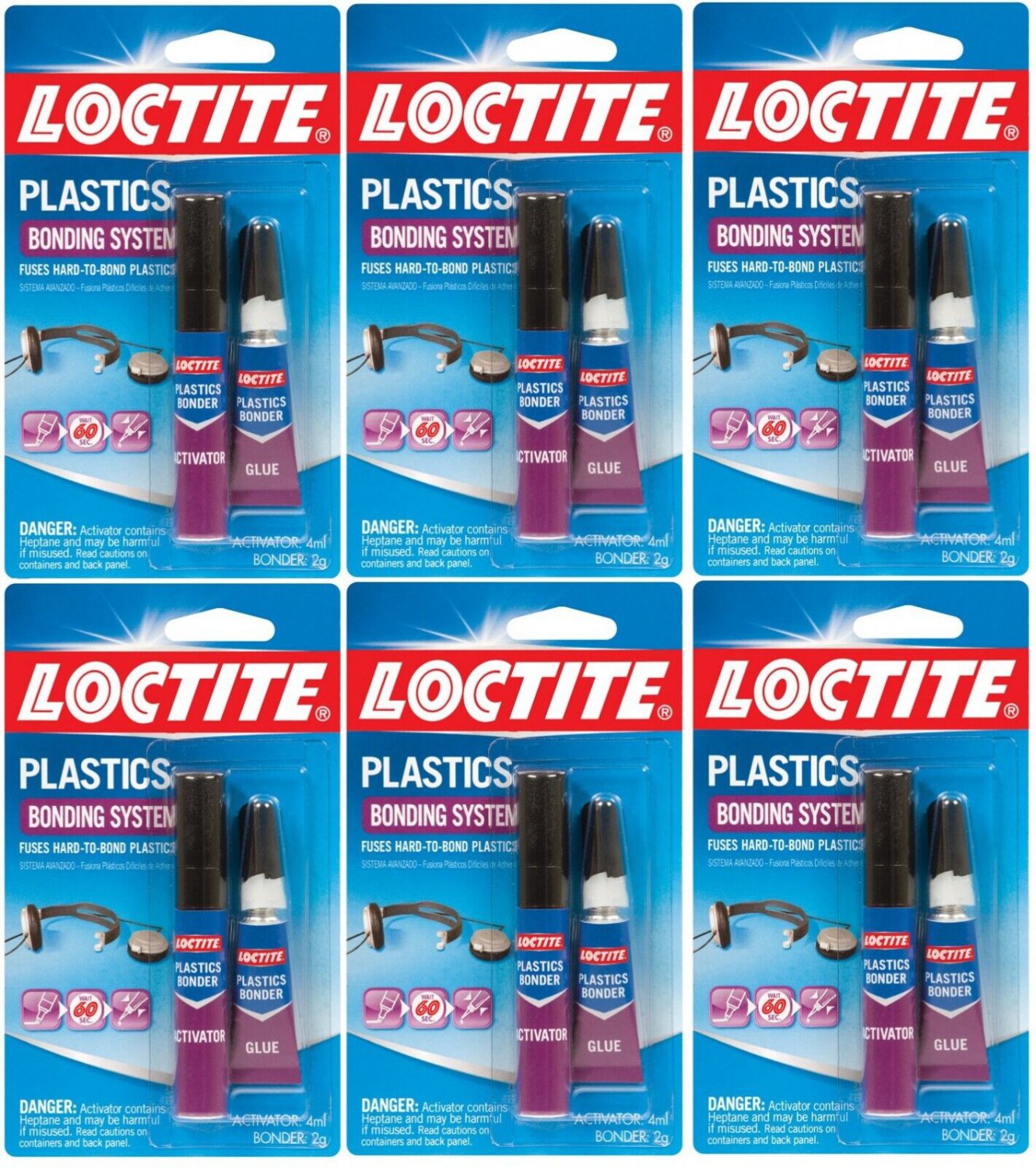 6 LOCTITE Plastics 2pc Bonding System Super Glue Metal Leather