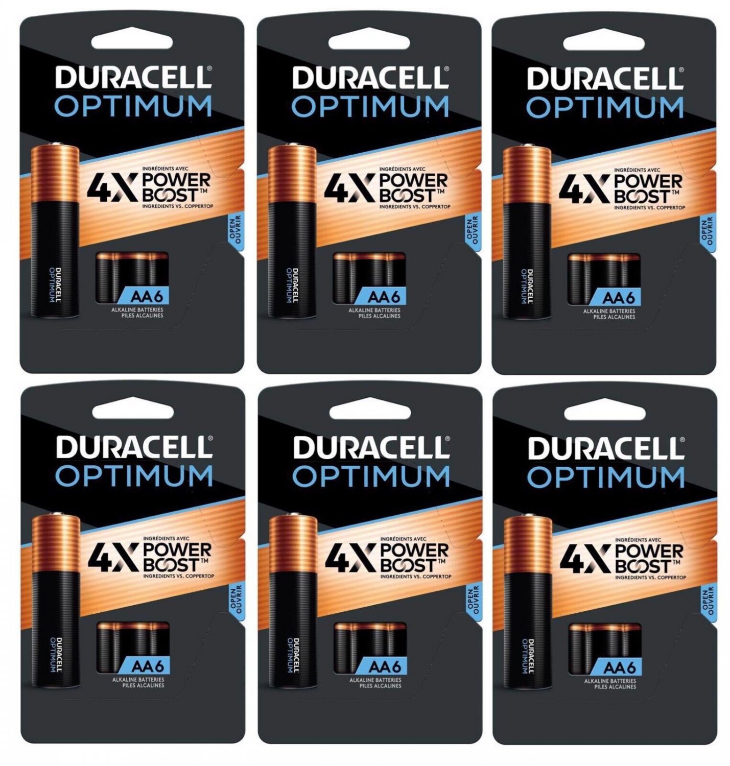 6 ~ Duracell Optimum 4x Powerboost Alkaline Aa Non Rechargeable Batteries 6 Pk 7931