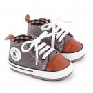 Classic Newborn Baby Boy Girl Crib Shoes - Grey / Brown size 1 (0-6 months)