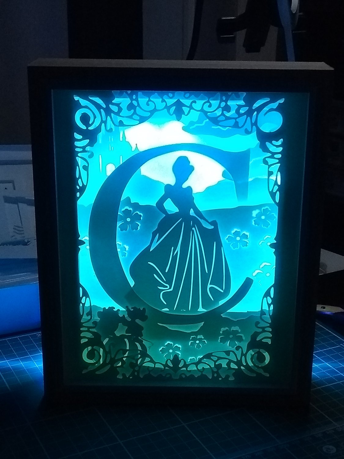 Cindarella inspired papercut shadow box, night light digital templet