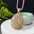 Honey Sugar Oval Nephrite Pendant Mildness Exquisite Old Mine Hand Carved Peony Jade Necklace Gift