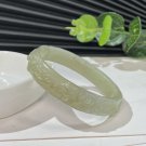 Natural Certified Hand Carved Plum Blossom Green Lake Floating Dandelion Hetian Nephrite Bangle 56MM