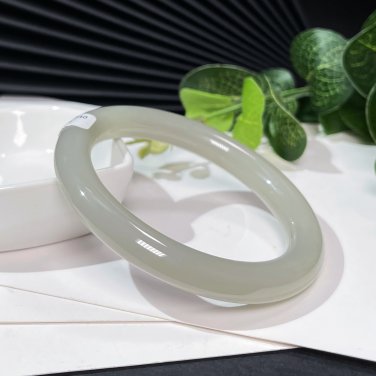 Natural Certificated Smoky Gray Floating Cyan Hetian Nephrite Bangle 59MM