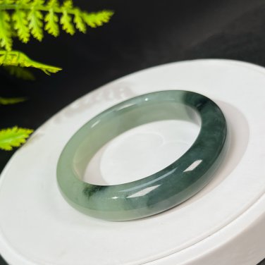 Rare Natural Certificated Green Lake Floating Flower Hetian Nephrite Bangle 55MM