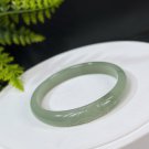 Natural Certificated Hand Carved Bamboo Green Lake Floating Sugar Hetian Nephrite Bangle 55+MM
