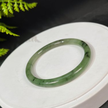 Natural Certificated Kiwi Fruit Green Hetian Nephrite Jasper Bangle 58MM