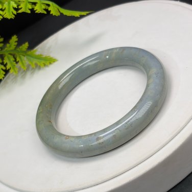 Blue Gray Fossilized Coral Bangle 52MM Porcelain Luster Jadeification Daisy Pattern Round
