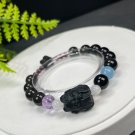 Mix Gemstones Beaded Bracelet Carved Nine Tailed Fox, Obsidian Garnet Aquamarine Amethyst