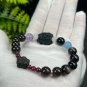 Mix Gemstones Beaded Bracelet Carved Nine Tailed Fox, Obsidian Garnet Aquamarine Amethyst
